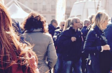 Crowd of people walking