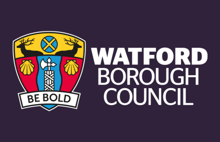 Watford Borough Council logo on purple background