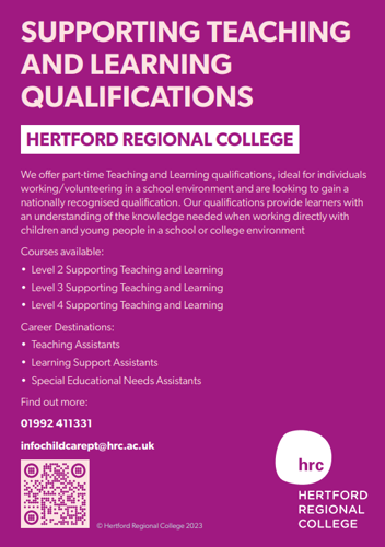 HRC supporting teaching and learning qualifications poster
