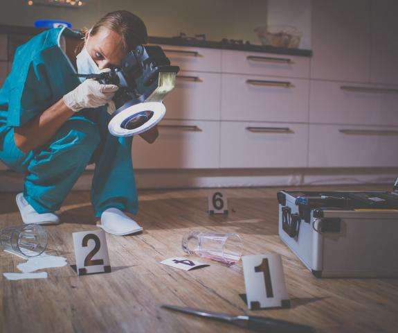 Lady taking forensics pictures on a crime scene